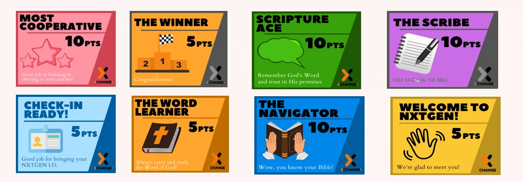NXTGEN achievement designs for cooperation, Bible learning, participation and welcoming children